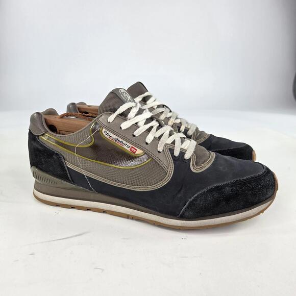 Diesel Aramis Sneakers US 9.5 Mens Black Olive Leather Y2K Vintage Casual Shoes - Picture 4 of 11